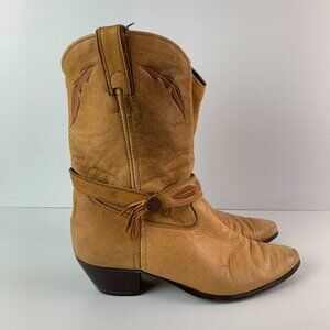 Laredo Boots Women Size 9.5M Deerskin Tan Cowboy US Women CowGirl Vintage 1980s